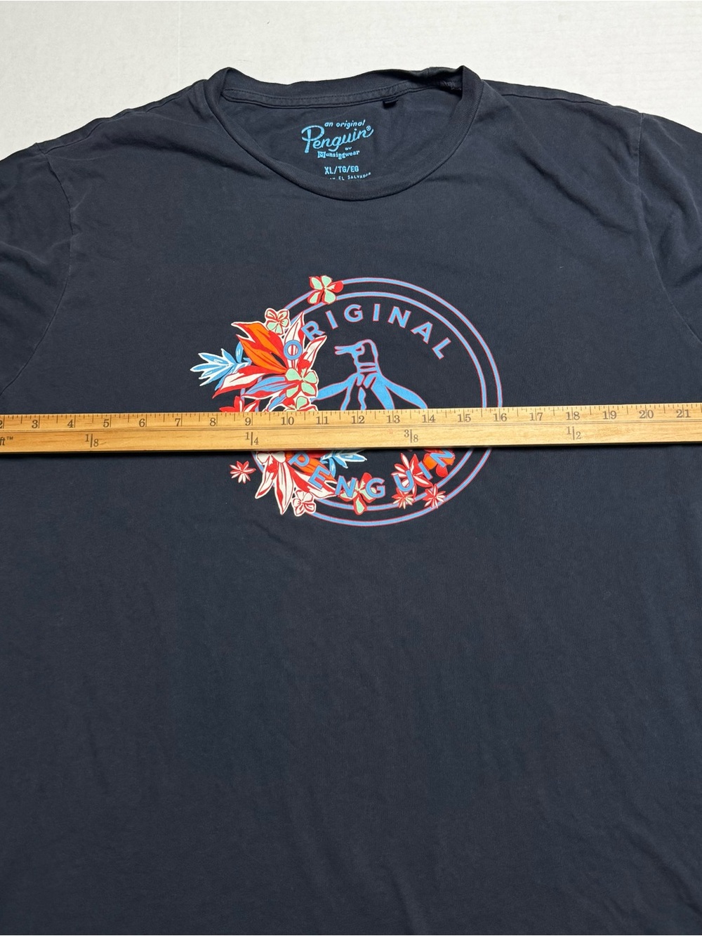 Original Penguin By Munsingwear Floral Logo T-Shirt Blue Men’s Size: XL - Picture 5 of 8